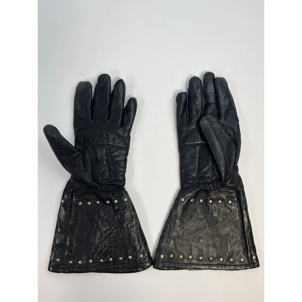 Vintage Harley-Davidson Womens Leather Gloves Small Black Rivet Long Gauntlet HD